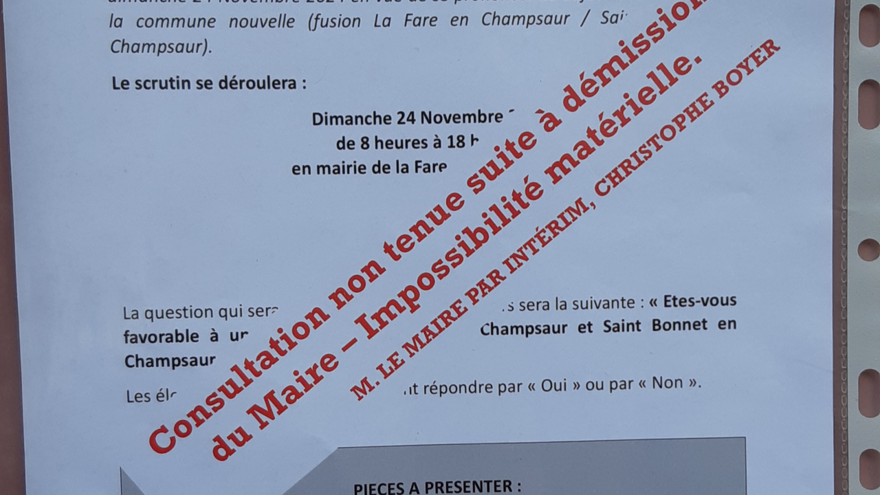 La consultation pour la création d’une commune nouvelle à La Fare en Champsaur ne se tiendra pas dimanche La consultation pour la création d’une commune nouvelle à La Fare en Champsaur ne se tiendra pas dimanche