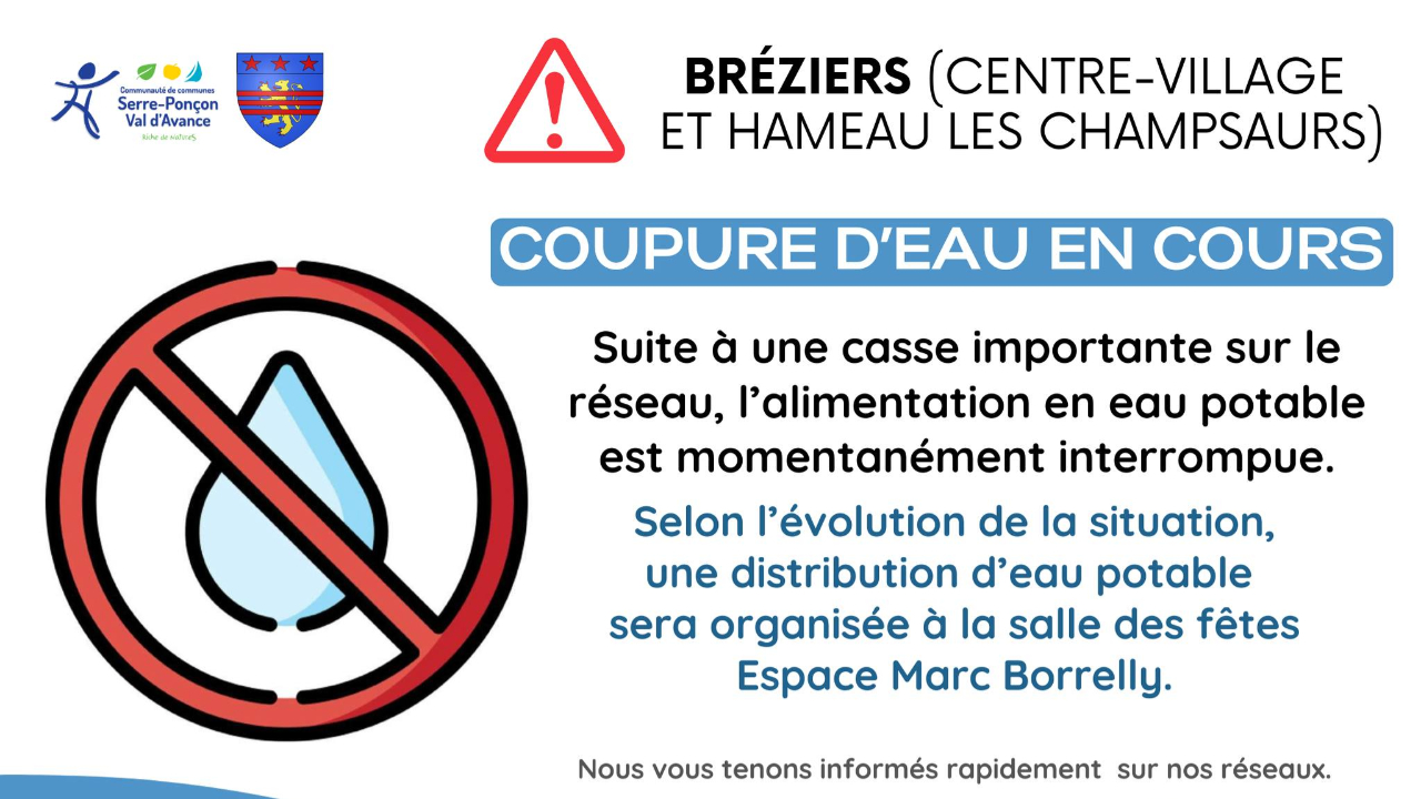 Une coupure d&rsquo;eau aux Br&eacute;ziers