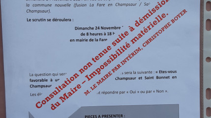 La consultation pour la création d’une commune nouvelle à La Fare en Champsaur ne se tiendra pas dimanche La consultation pour la création d’une commune nouvelle à La Fare en Champsaur ne se tiendra pas dimanche